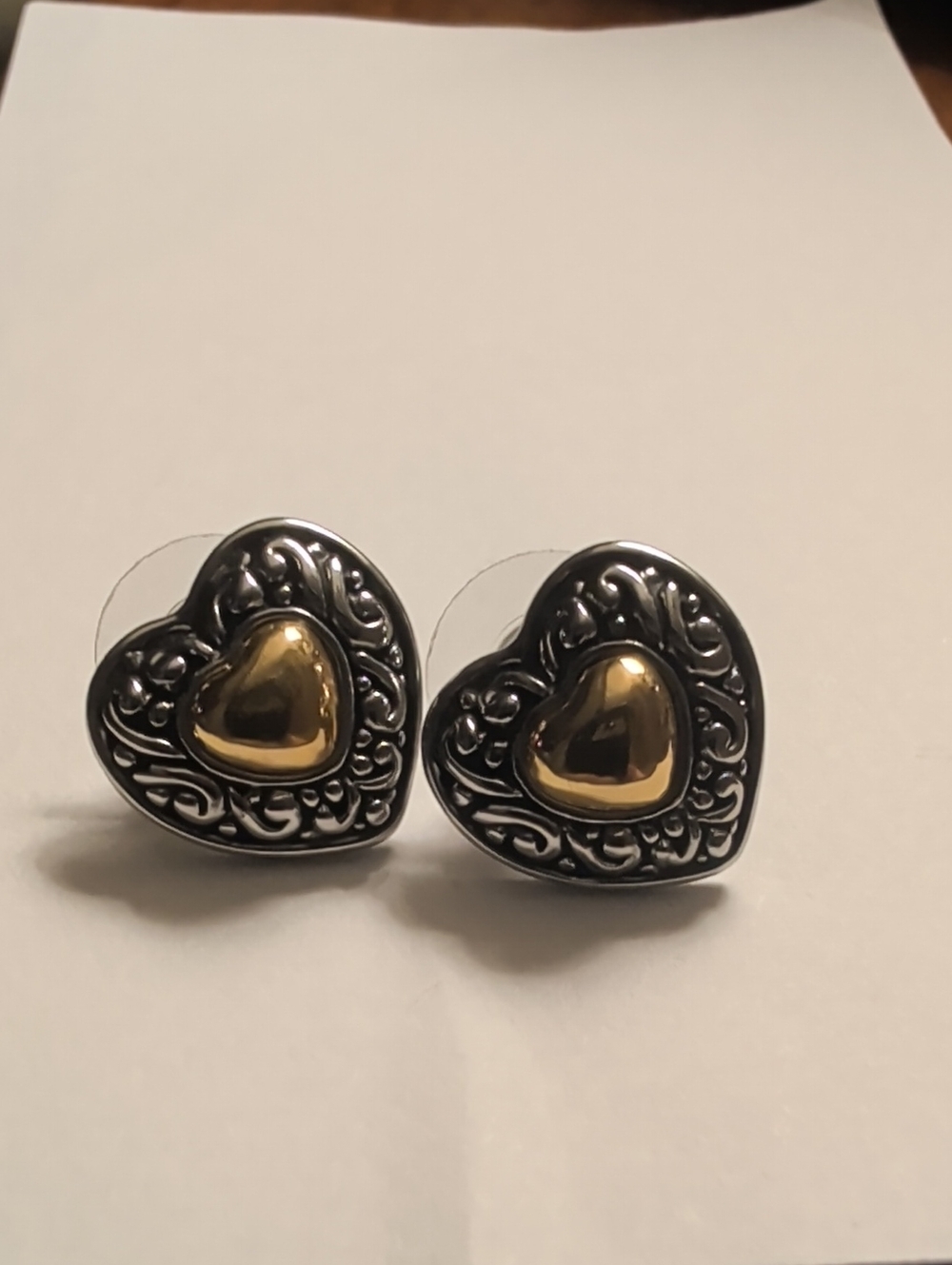 Puffy Heart-Shaped Earrings Silver and Gold Pierced Signed P.D. Romance Love